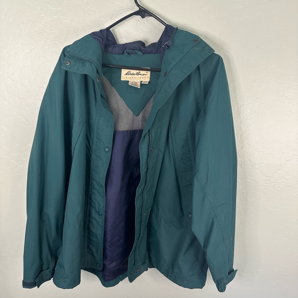 Vintage Eddie Bauer Rain Coat Green/Blue Lining Size-M